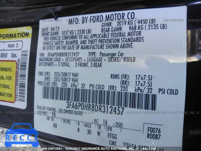 2013 Ford Fusion 3FA6P0HR8DR312457 зображення 8
