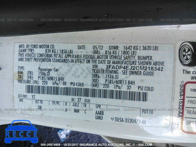 2012 Ford Fiesta SE 3FADP4EJ2CM218342 image 8