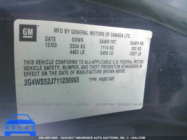 2001 Buick Century 2G4WS52J711236993 image 8