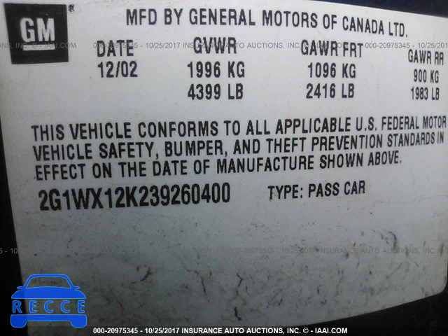 2003 Chevrolet Monte Carlo SS 2G1WX12K239260400 image 8