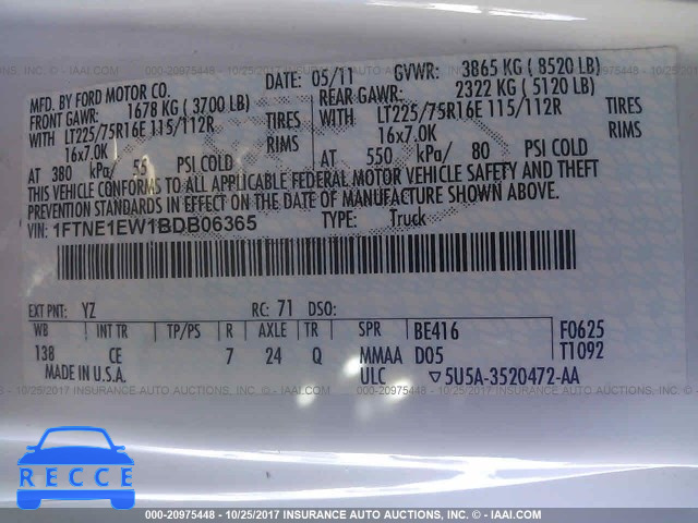 2011 Ford Econoline E150 VAN 1FTNE1EW1BDB06365 зображення 8