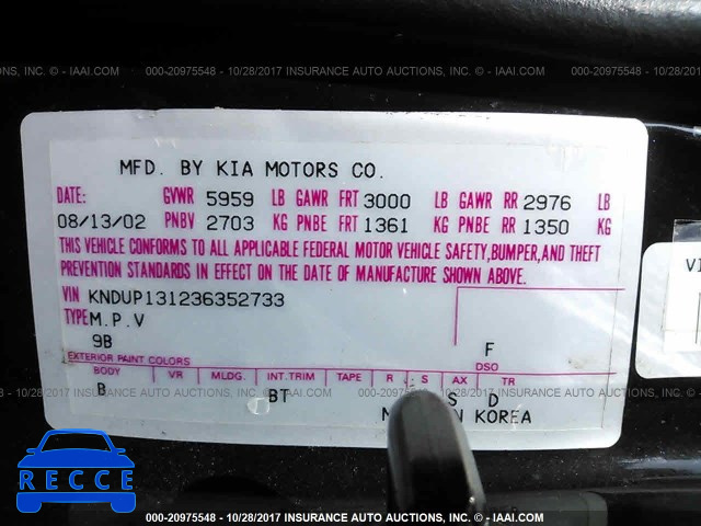 2003 KIA Sedona EX/LX KNDUP131236352733 image 8