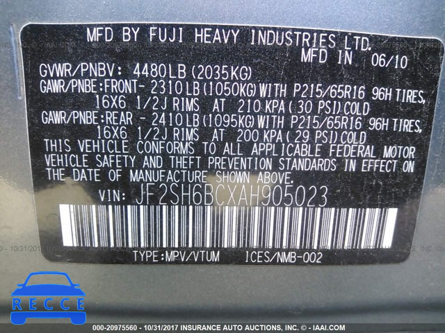 2010 Subaru Forester JF2SH6BCXAH905023 image 8