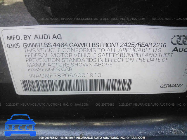 2006 Audi A3 WAUNF78P06A001910 image 8