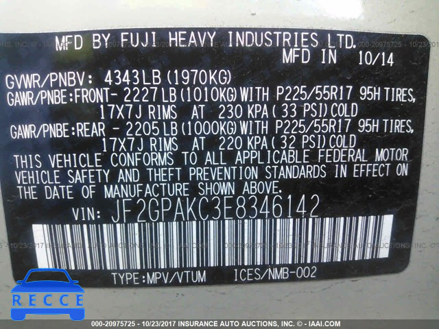 2014 SUBARU XV CROSSTREK 2.0 LIMITED JF2GPAKC3E8346142 image 8