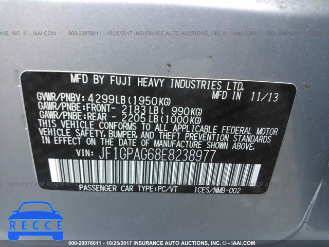 2014 Subaru Impreza LIMITED JF1GPAG68E8238977 зображення 8