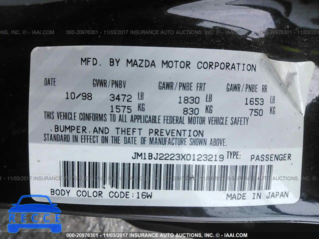 1999 Mazda Protege JM1BJ2223X0123219 image 8