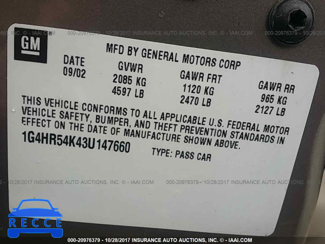 2003 BUICK LESABRE 1G4HR54K43U147660 image 8