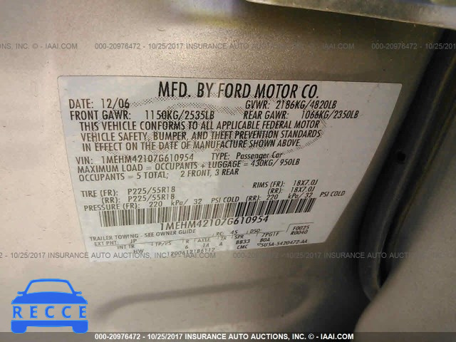 2007 Mercury Montego PREMIER 1MEHM42107G610954 image 8