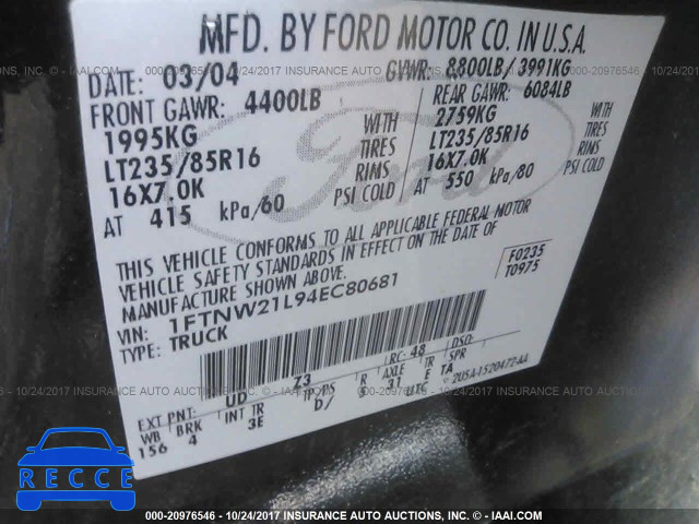2004 Ford F250 1FTNW21L94EC80681 зображення 8