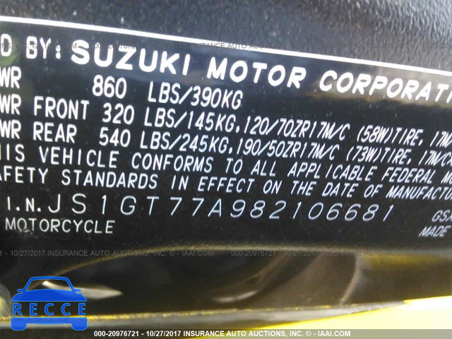 2008 Suzuki GSX-R1000 JS1GT77A982106681 зображення 9