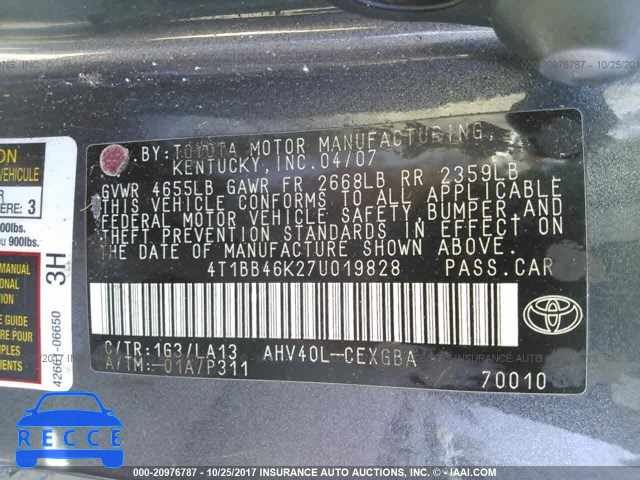 2007 TOYOTA CAMRY NEW GENERAT 4T1BB46K27U019828 зображення 8