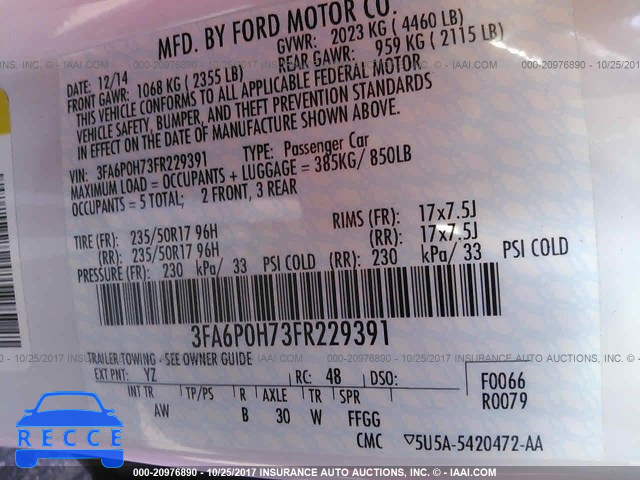 2015 Ford Fusion 3FA6P0H73FR229391 image 8