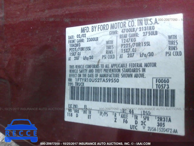 2002 Ford Ranger 1FTYR10U52TA59550 image 8