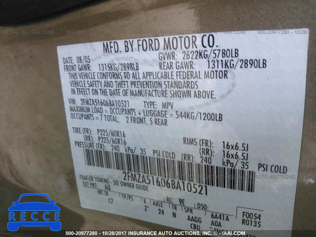 2006 Ford Freestar SE 2FMZA51606BA10521 image 8