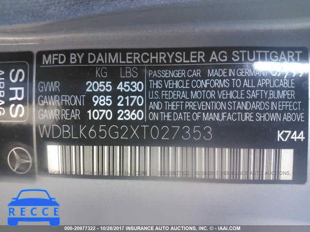 1999 Mercedes-benz CLK 320 WDBLK65G2XT027353 image 8