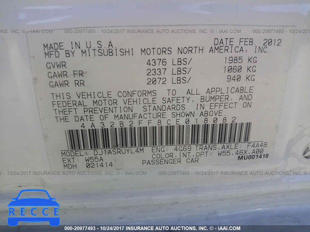 2012 Mitsubishi Galant FE 4A32B2FF8CE018082 image 8