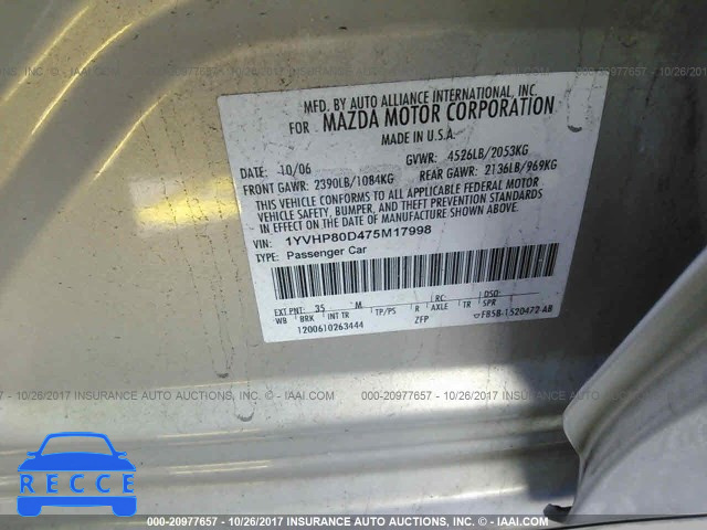 2007 Mazda 6 S 1YVHP80D475M17998 image 8