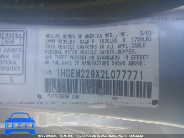 2002 Honda Civic 1HGEM229X2L077771 image 8