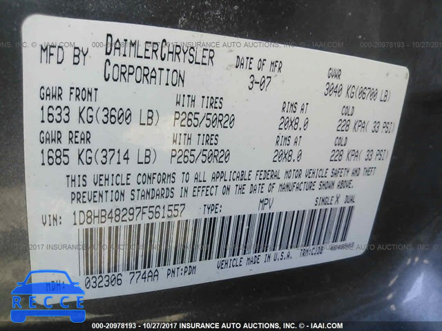 2007 Dodge Durango 1D8HB48297F561557 image 8