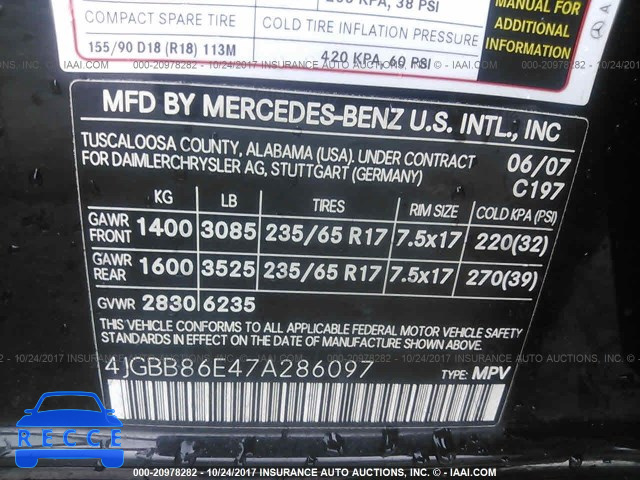 2007 MERCEDES-BENZ ML 350 4JGBB86E47A286097 Bild 8