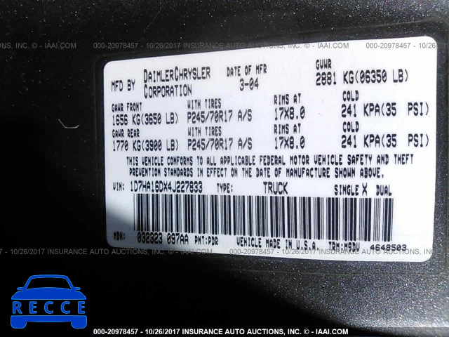 2004 Dodge RAM 1500 1D7HA16DX4J227833 image 8