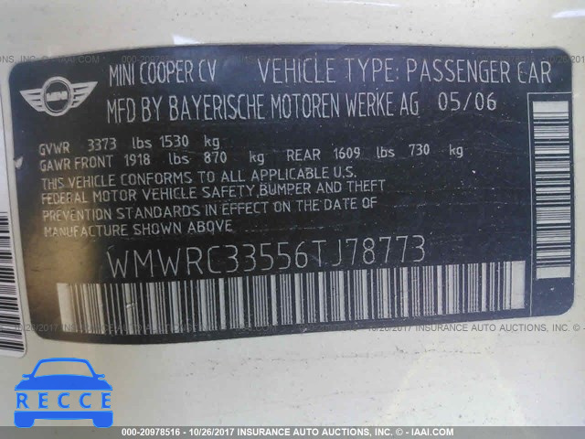 2006 MINI COOPER WMWRC33556TJ78773 image 8