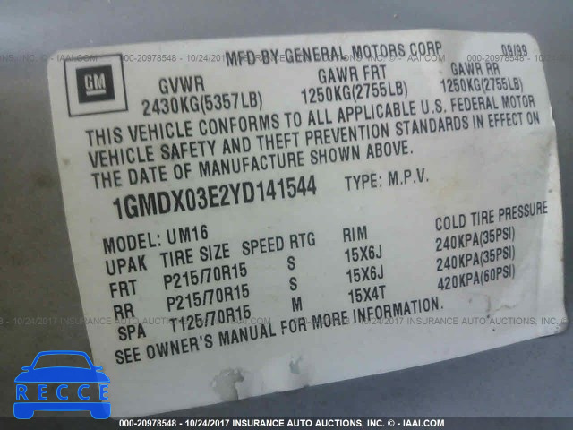 2000 Pontiac Montana 1GMDX03E2YD141544 image 8