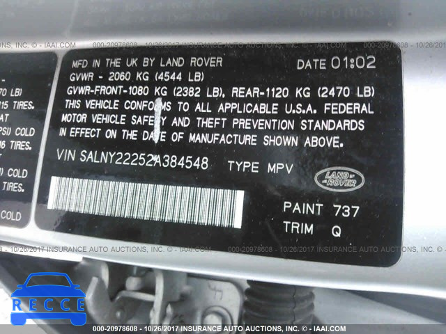 2002 Land Rover Freelander SE SALNY22252A384548 зображення 8