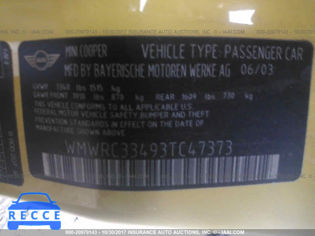 2003 Mini Cooper WMWRC33493TC47373 image 8