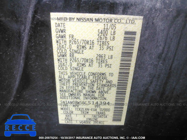 2006 NISSAN XTERRA OFF ROAD/S/SE 5N1AN08W56C514394 image 8