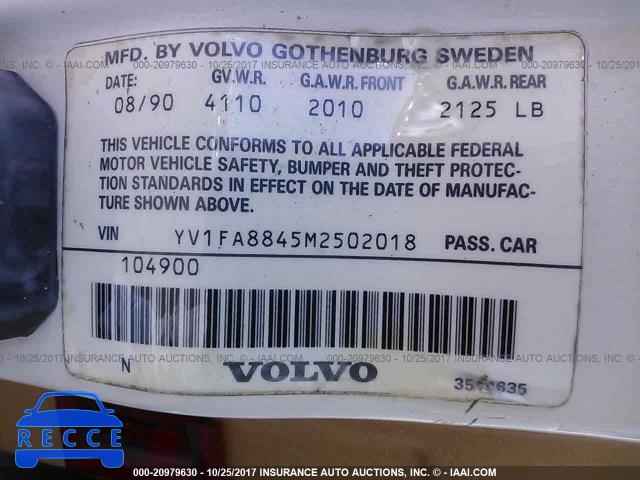 1991 Volvo 740 YV1FA8845M2502018 image 8