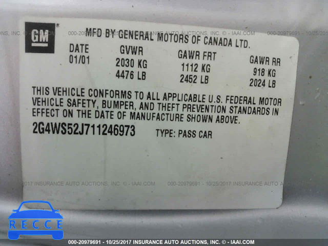 2001 Buick Century CUSTOM 2G4WS52J711246973 image 8
