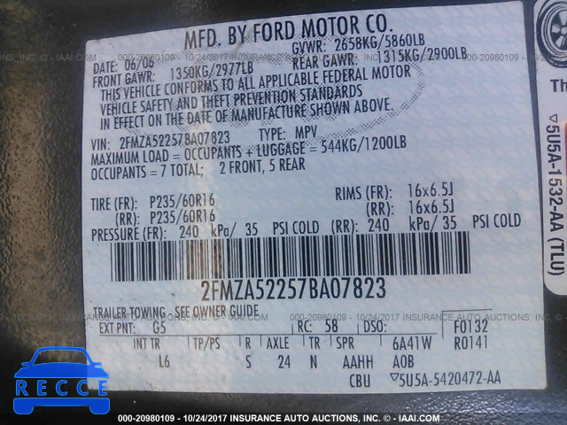 2007 Ford Freestar SEL 2FMZA52257BA07823 Bild 8