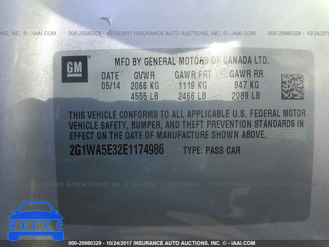 2014 CHEVROLET IMPALA LIMITED 2G1WA5E32E1174986 image 8