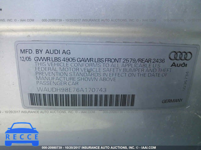 2006 Audi A4 WAUDH98E76A170743 image 8
