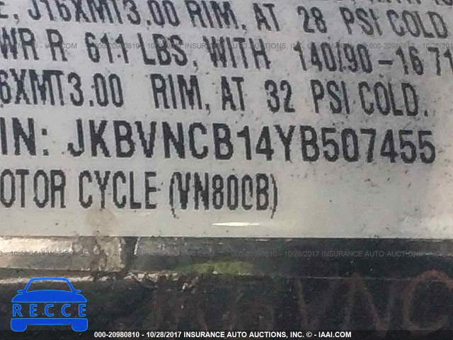 2000 Kawasaki VN800 JKBVNCB14YB507455 зображення 9