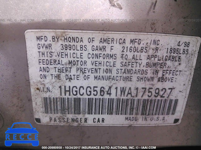 1998 HONDA ACCORD 1HGCG5641WA175927 зображення 8