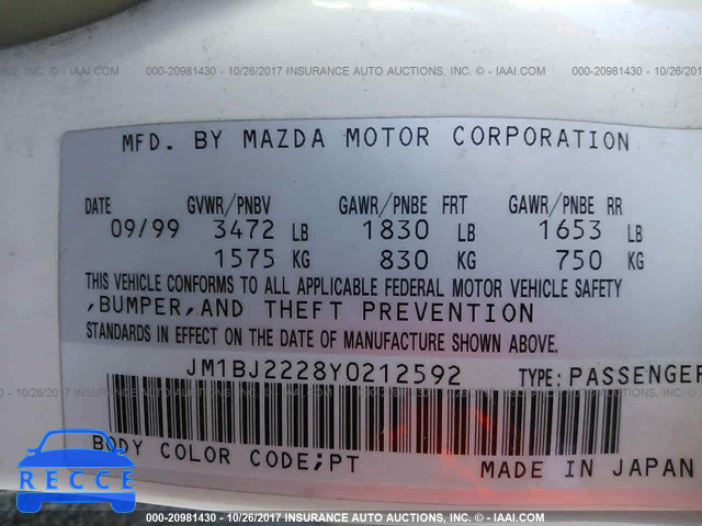 2000 Mazda Protege JM1BJ2228Y0212592 Bild 8