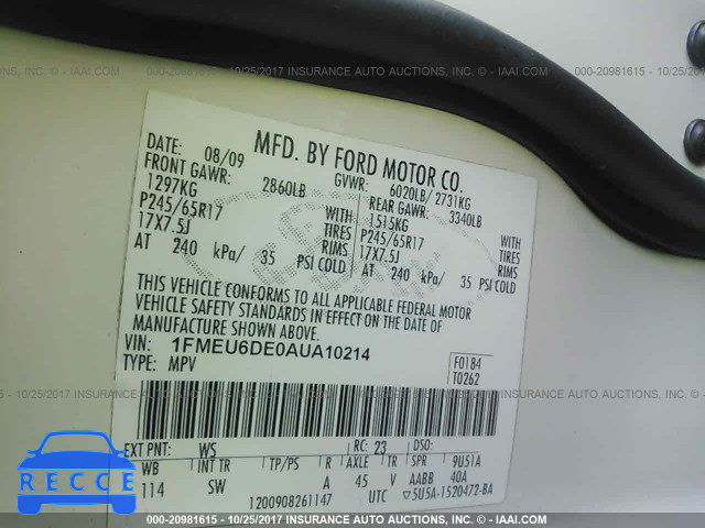 2010 FORD EXPLORER XLT 1FMEU6DE0AUA10214 image 8