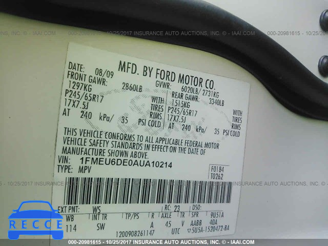 2010 FORD EXPLORER XLT 1FMEU6DE0AUA10214 image 8