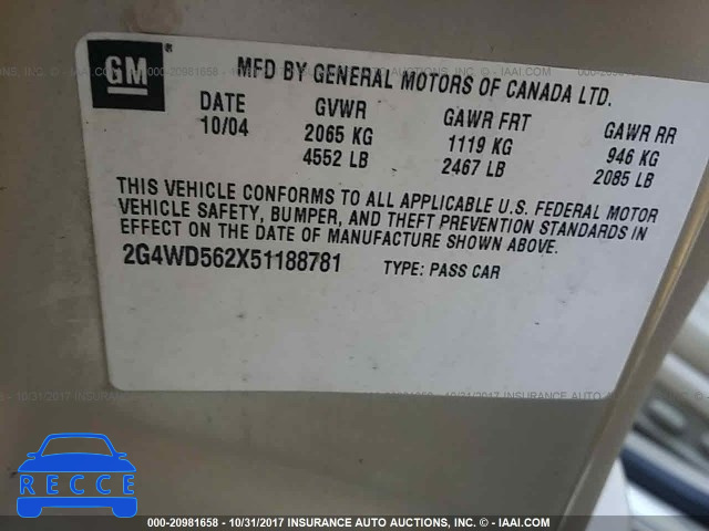 2005 Buick Lacrosse 2G4WD562X51188781 image 8