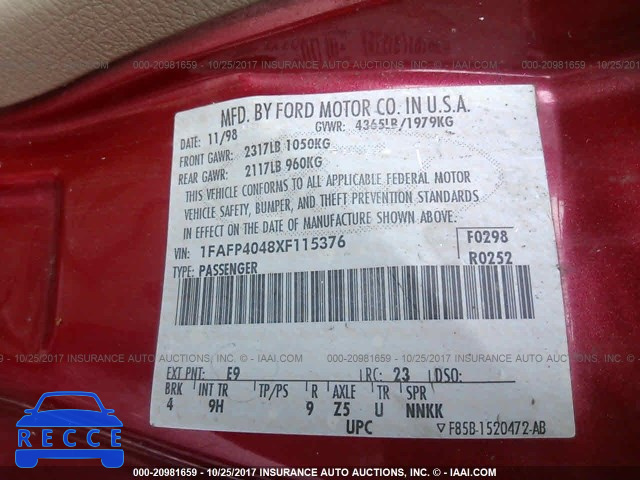 1999 Ford Mustang 1FAFP4048XF115376 image 8