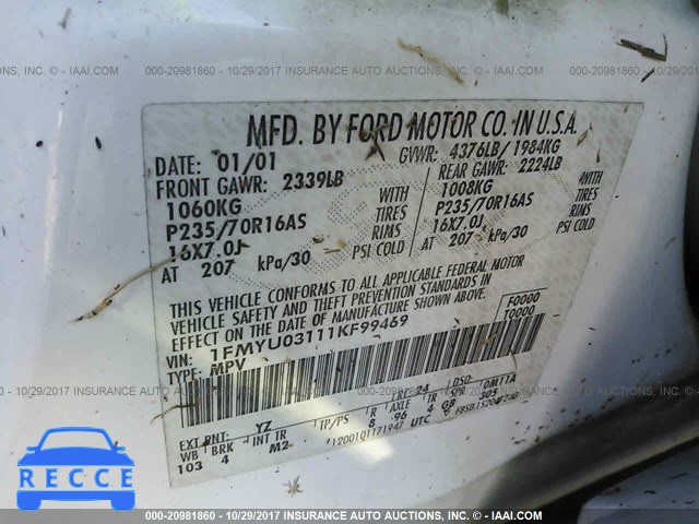 2001 FORD ESCAPE 1FMYU03111KF99469 image 8