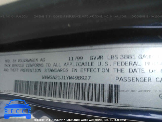 2000 Volkswagen Golf GLS WVWGA21J1YW498927 image 8
