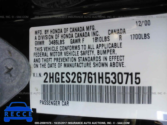 2001 Honda Civic 2HGES26761H530715 image 8
