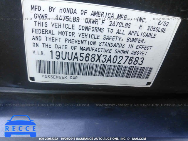 2003 Acura 3.2TL TYPE-S 19UUA568X3A027683 image 8
