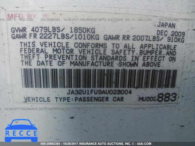2010 Mitsubishi Lancer DE JA32U1FU9AU022004 зображення 8