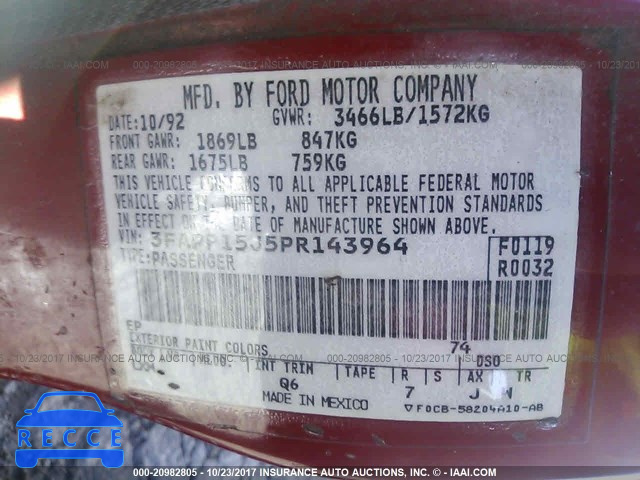 1993 Ford Escort LX 3FAPP15J5PR143964 image 8