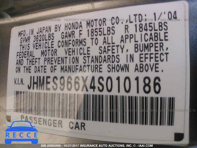 2004 Honda Civic JHMES966X4S010186 Bild 8